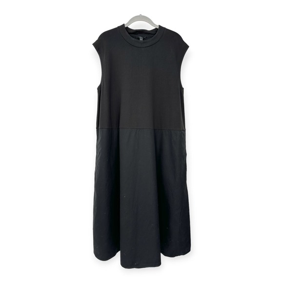 COS | Small | Minimalist Designer Black Cotton Sleeveless Oversized Midi Dress - Picture 1 of 5